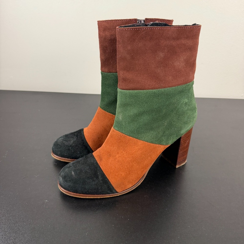 Musse & Cloud Ankle Boots Women's 9 Multi Colorblock Suede Block Heels Side Zip